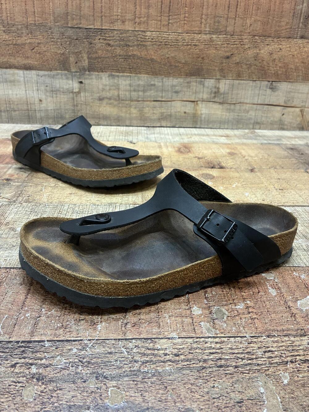Birkenstock Gizeh Sandals Womens Size 9 40 Black Thong Cork Comfort Shoes